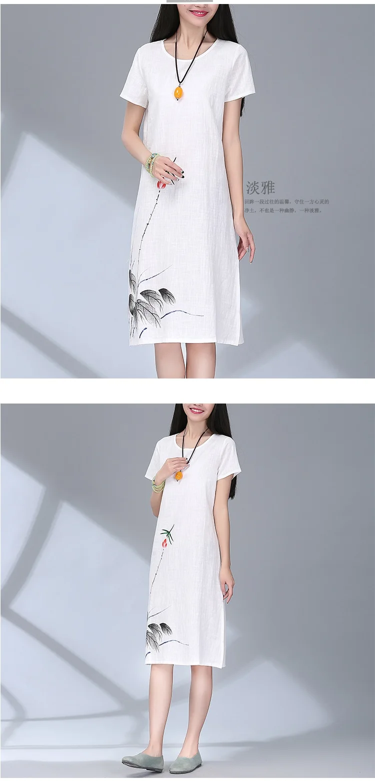 red cotton linen plus size vintage floral print clothes women casual loose midi summer dress vestidos 2018 dresses (3)