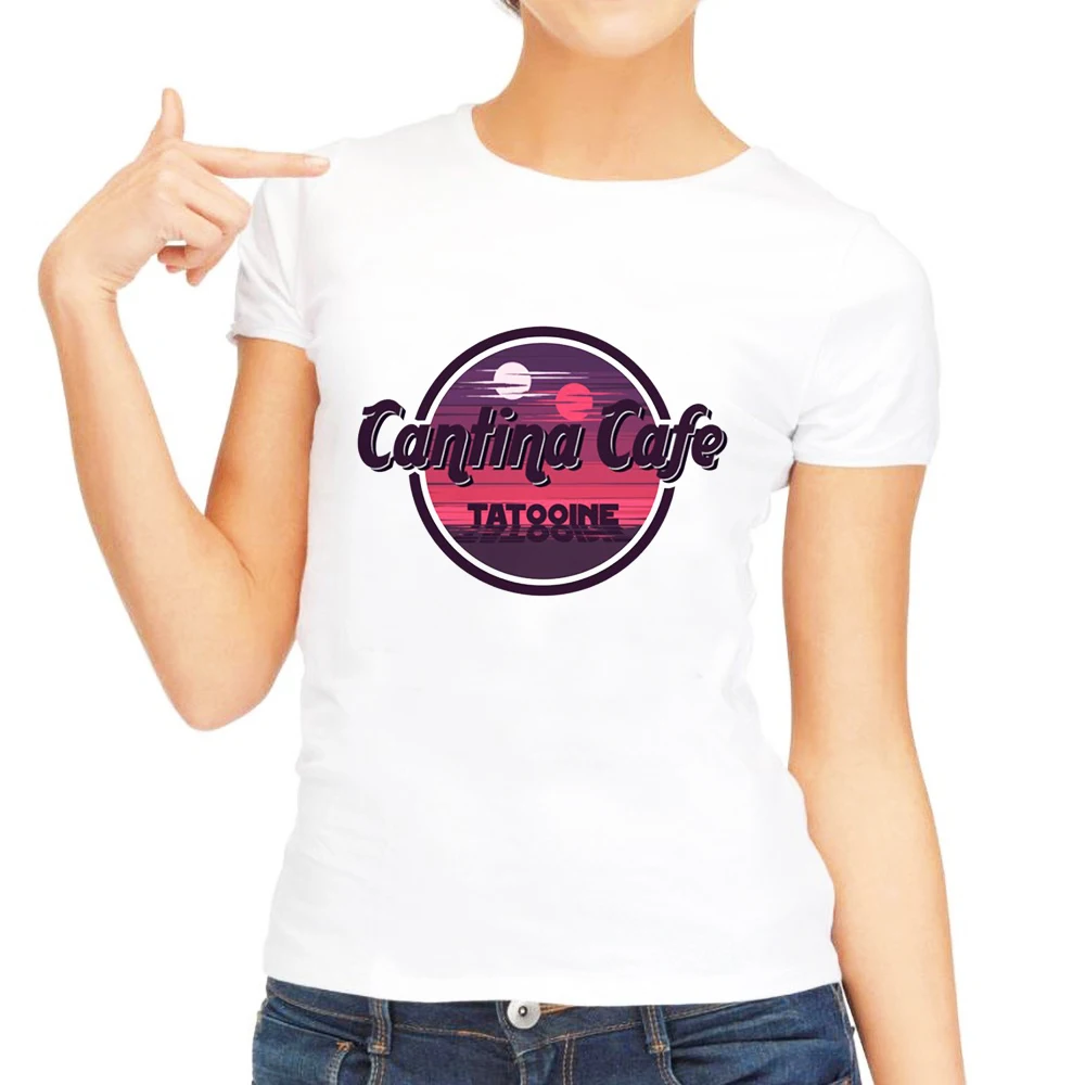 Cantina кафе футболки с изображением Татуина женские повседневные круглым вырезом