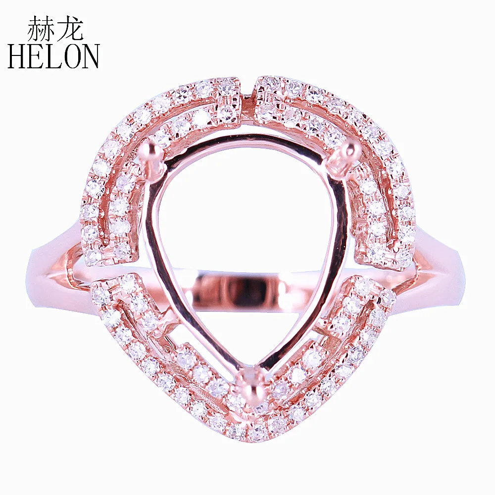 HELON Solid 14K Rose Gold 11x9-11x10mm Pear Cut Semi Mount Wedding Natural Diamonds Ring Jewelry Halo Engagement Ring Setting
HELON Solid 14K Rose Gold 11x9-11x10mm Pear Cut Semi Mount Wedding Natural Diamonds Ring Jewelry Halo Engagement Ring Setting