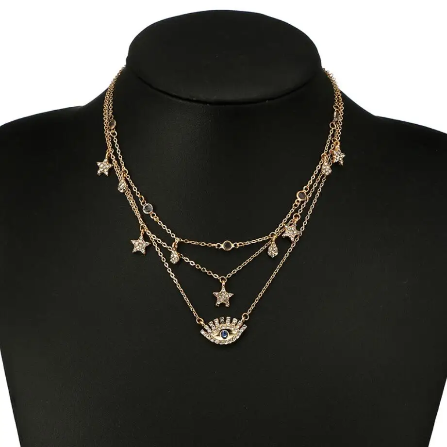 High Quality Hot Vintage Gold Color Crystal Water Drop Star Eye Pendant Necklace for Women Boho Charm Layered Necklaces Collars
High Quality Hot Vintage Gold Color Crystal Water Drop Star Eye Pendant Necklace for Women Boho Charm Layered Necklaces Collars