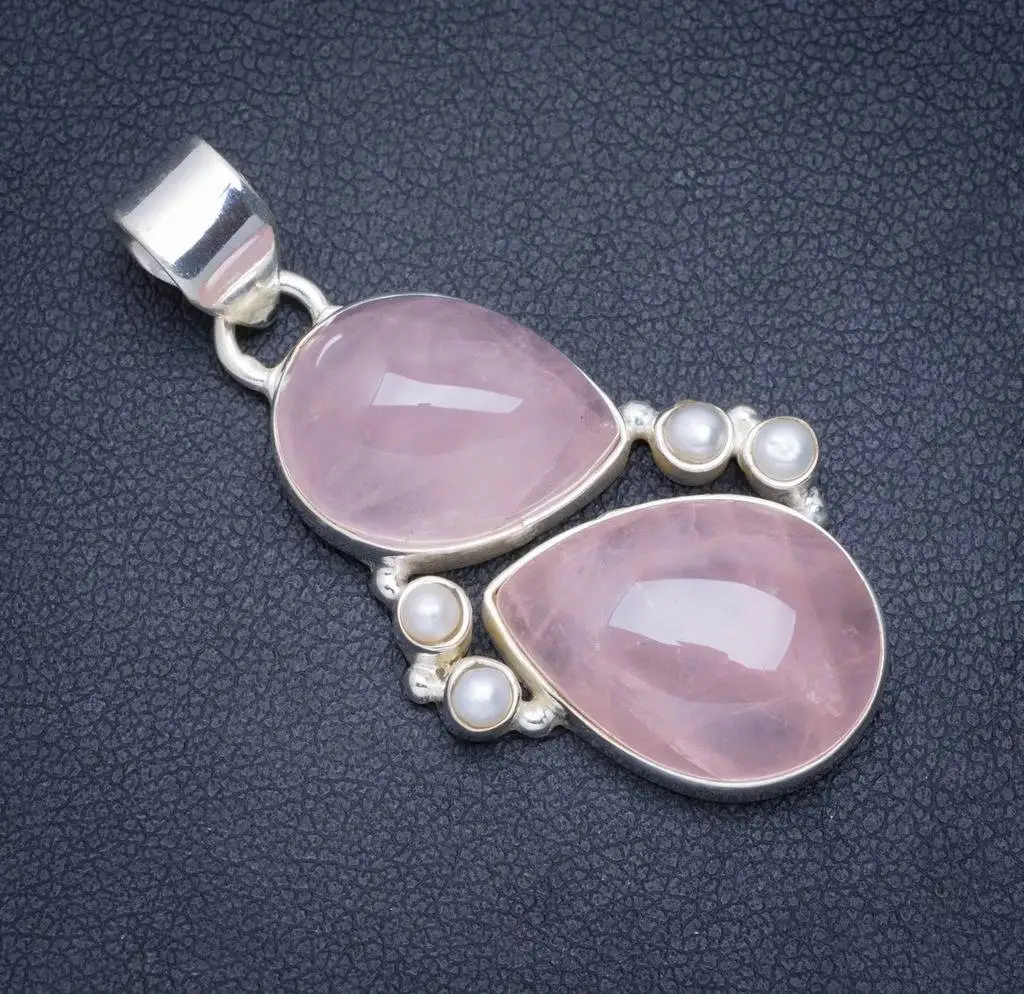 Natural Rose Quartz and River Pearl Handmade Unique 925 Sterling Silver Pendant 1.75" A0162
Natural Rose Quartz and River Pearl Handmade Unique 925 Sterling Silver Pendant 1.75" A0162