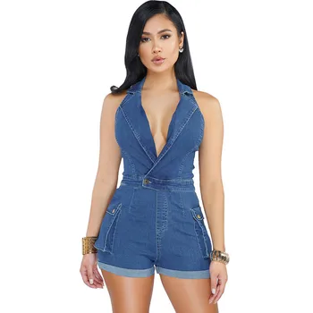 Sexy V-neck Denim Playsuits Women Sleeveless Button Streetwear Summer Jean Romper Backless Zipper Back Shorts Jumpsuit Female
Sexy V-neck Denim Playsuits Women Sleeveless Button Streetwear Summer Jean Romper Backless Zipper Back Shorts Jumpsuit Female