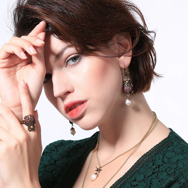 Gold Color Women Beetle Dangle Earrings Ear Jewelry (8)
