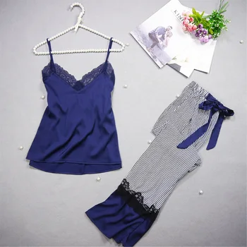 Lace Female Sleepwear Sexy Elegant Women's Satin Pyjamas Vest+Long Pants 2Pieces New 2018 Spring Autumn Women Silk Pijama Sets
Lace Female Sleepwear Sexy Elegant Women's Satin Pyjamas Vest+Long Pants 2Pieces New 2018 Spring Autumn Women Silk Pijama Sets