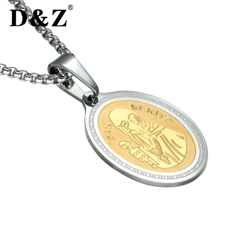 D&Z Saint Benedict Medal Necklace Silver Chain Stainless Steel Round Tags San Benito Medal Necklaces & Pendants for Men Jewelry 
D&Z Saint Benedict Medal Necklace Silver Chain Stainless Steel Round Tags San Benito Medal Necklaces & Pendants for Men Jewelry