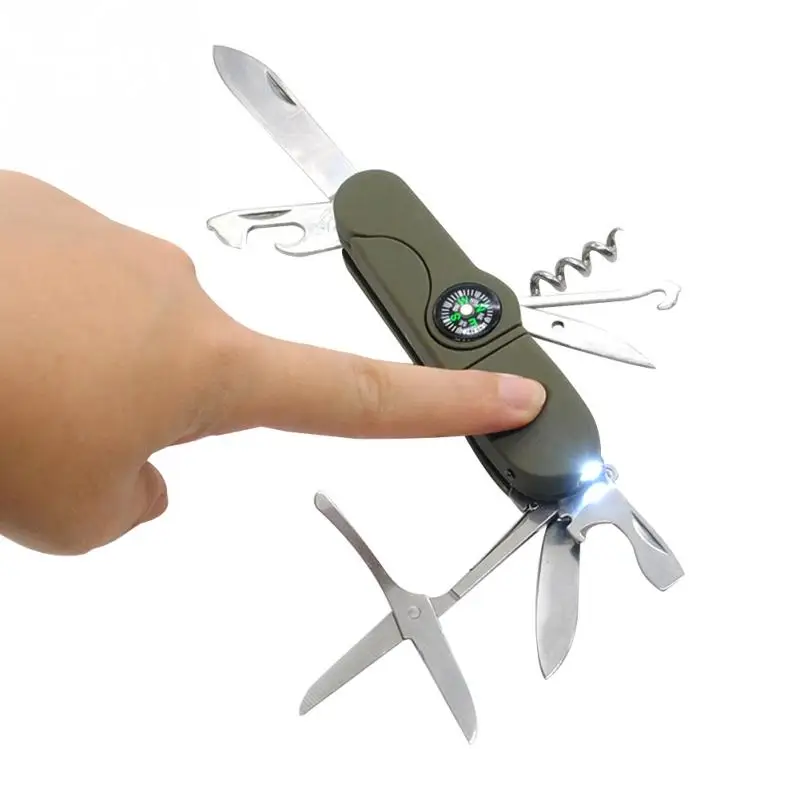 Multifunction Outdoor Camping Survival EDC Pockets Tool with LED Light Compass Swiss Folding Knife Stainless Steel Army Knives
Multifunction Outdoor Camping Survival EDC Pockets Tool with LED Light Compass Swiss Folding Knife Stainless Steel Army Knives