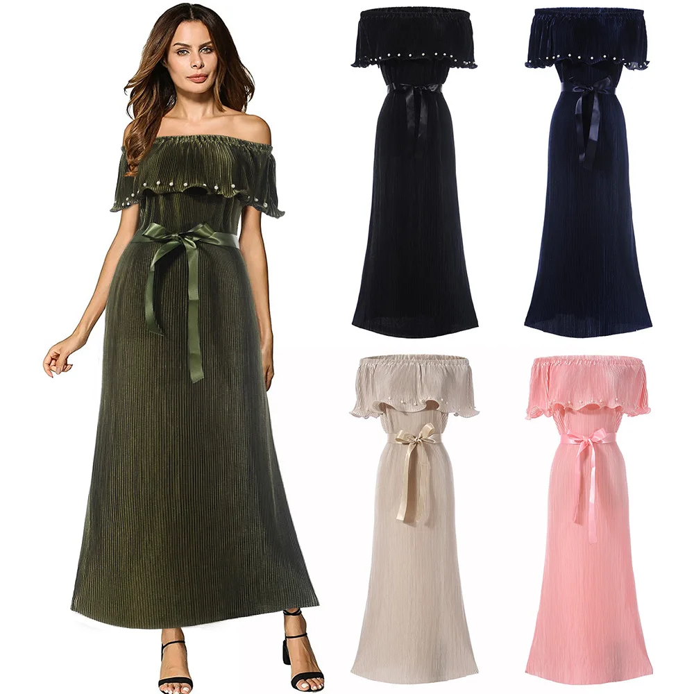Summer fashion Europe and the United States the new simulation silk pleated skirt word collar strapless dress lace waist dress
Summer fashion Europe and the United States the new simulation silk pleated skirt word collar strapless dress lace waist dress