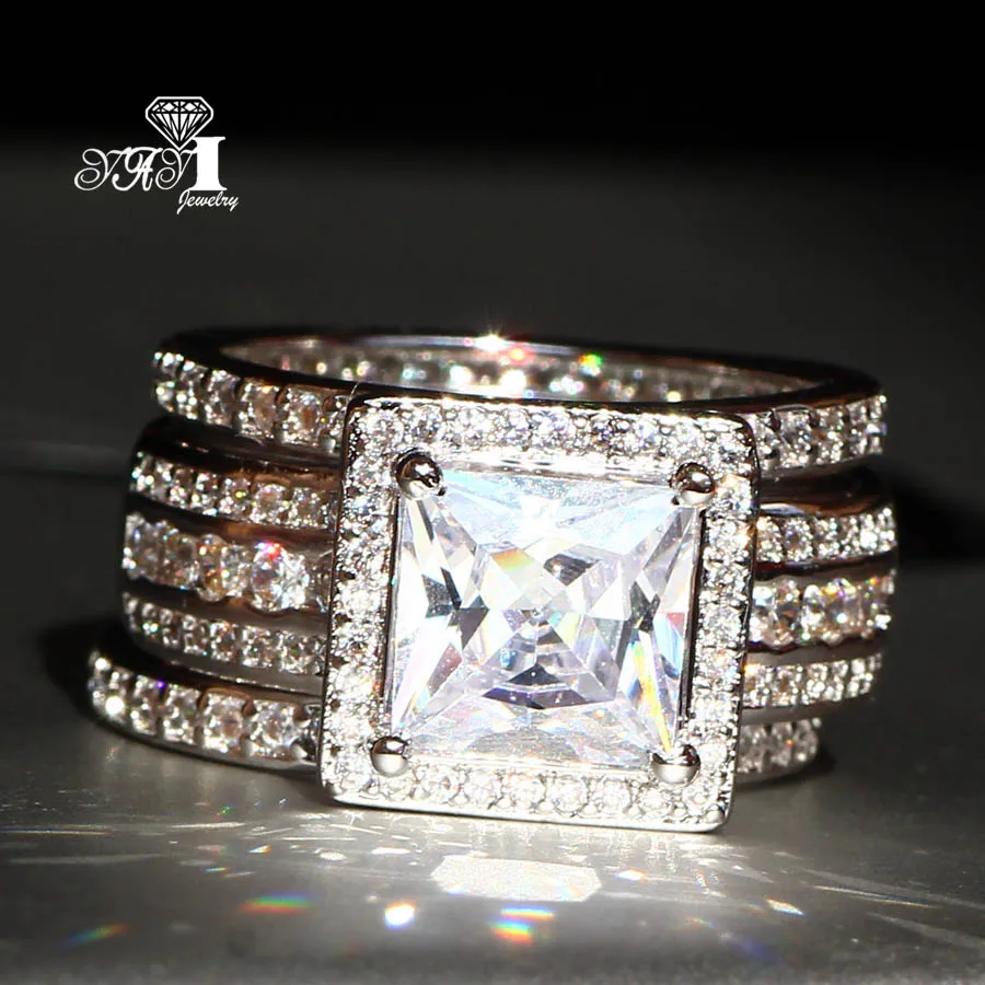 3pcs YaYI Jewelry Fashion Princess Cut 4.6 CT White Zircon Silver Color Engagement Rings wedding Set Rings Party Rings
3pcs YaYI Jewelry Fashion Princess Cut 4.6 CT White Zircon Silver Color Engagement Rings wedding Set Rings Party Rings