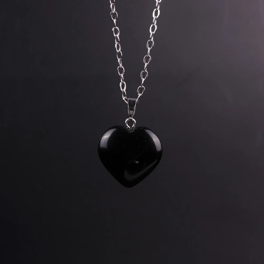 

Wholesale Assorted Fashion 50pcs Mixed Color Black Onyx Natural Stone Charm Necklace 20mm Heart Pendants For Jewelry Making Free