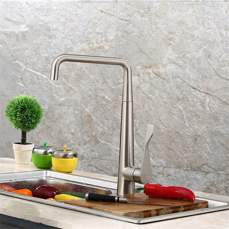 

Brass Kitchen Sink Faucets Nickel Brushed Basin Faucets Hot and Cold Single Handle Sink Mixer Taps Deck Mounted Torneira Cozinha