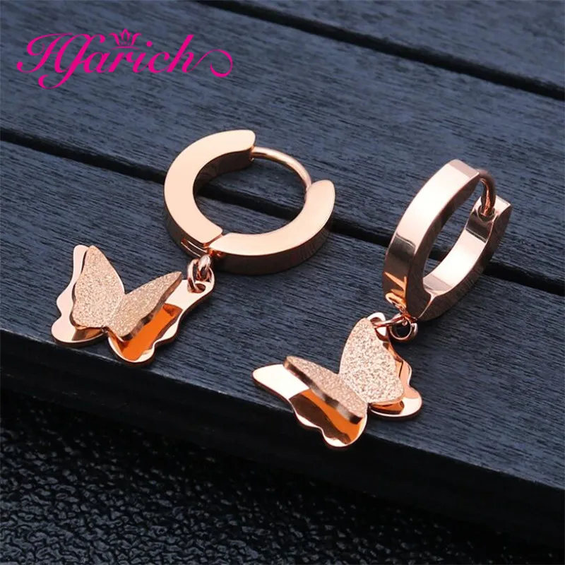 

Hfarich Bts Kpop Butterfly Earings Women Rose Gold Circle Animal Earrings Stud Stainless Steel Jewelry aretes de mujer modernos