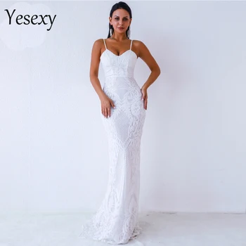 

Yesexy 2020 Women Sexy V Neck Off Shoulder Backless Sleeveless Sequin Dresses Female Elegant Party Maxi Dress Vestdios VR9370