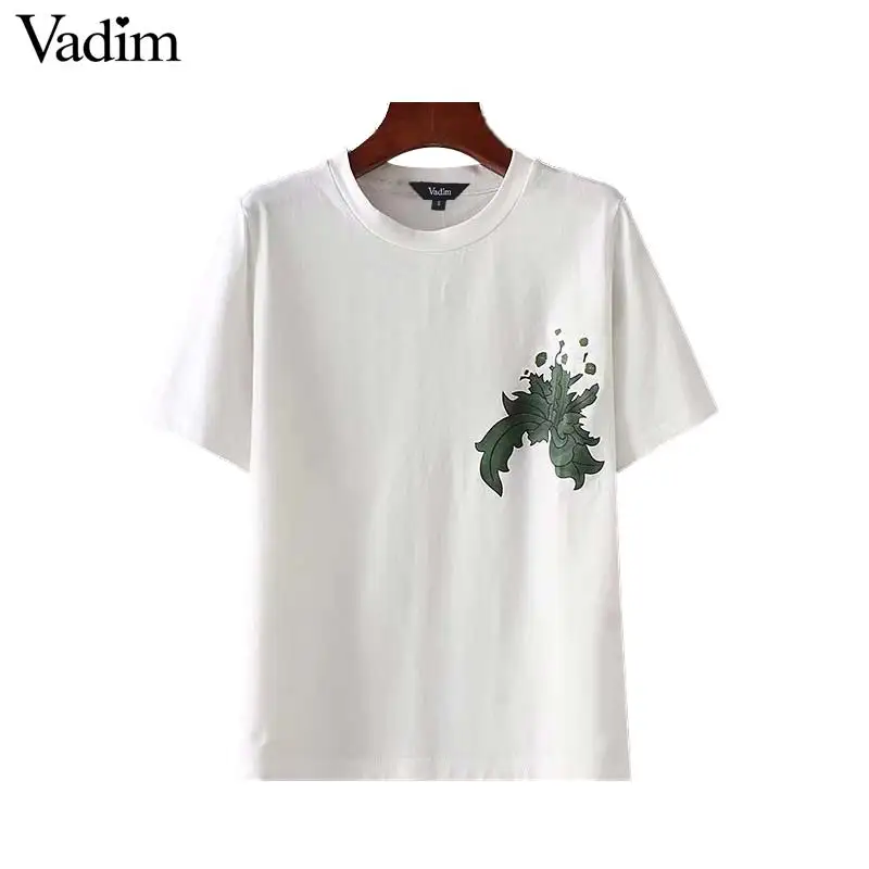 Vadim women basic leaves pattern T shirt o neck short sleeve black white tees ladies casual wear chic tops camisetas DT1373
Vadim women basic leaves pattern T shirt o neck short sleeve black white tees ladies casual wear chic tops camisetas DT1373