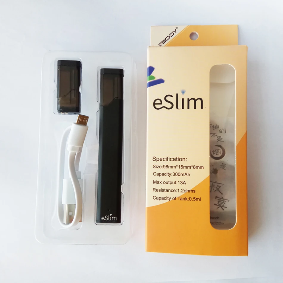 Original SBODY eSlim E Cig Pod Kit With 1.2ohms 300mah Built-in Battery Flat Vape Pen Shisha Hookah e-cigarette Mini Vaporizer