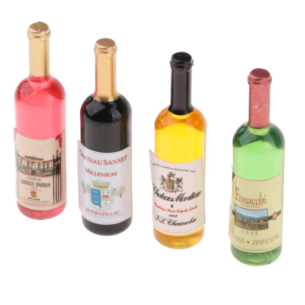 4PCS 1/12 Dollhouse Miniature Liquor Bottles Red Wine Bottles Models 4PCS 1/12 Dollhouse Miniature Liquor Bottles Red Wine Bottles Models
