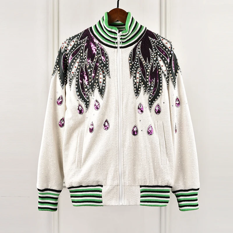 Luxury Designer Brand jacket for Women Heavy Embroidered Sequined Beading Baseball Uniform Coat
Luxury Designer Brand jacket for Women Heavy Embroidered Sequined Beading Baseball Uniform Coat