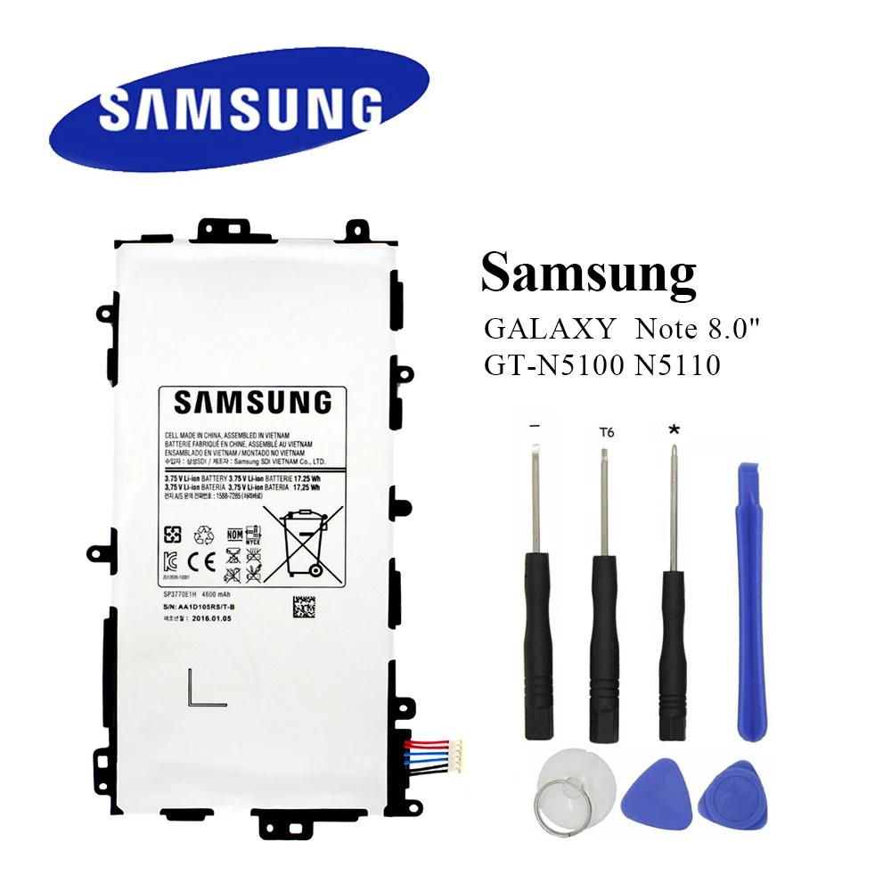 Original Samsung Tablet Battery SP3770E1H For Samsung Note 8.0" GT-N5100 N5110 N5120 4600mAh with Tools Kit
Original Samsung Tablet Battery SP3770E1H For Samsung Note 8.0" GT-N5100 N5110 N5120 4600mAh with Tools Kit