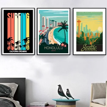USA SEATTLE California HONOLULU VINTAGE Travel Poster Landscape Art Canvas Poster Wall Picture for Living Room No Frame
USA SEATTLE California HONOLULU VINTAGE Travel Poster Landscape Art Canvas Poster Wall Picture for Living Room No Frame