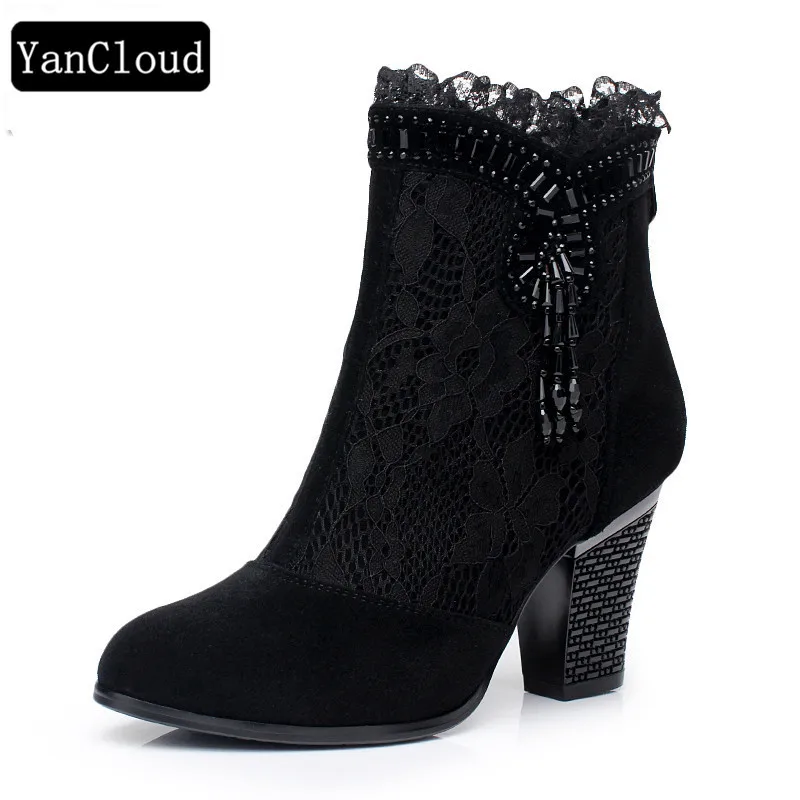 New 2019 Spring Summer Lace Genuine Leather Boots Women Cutout High Heels Ankle Boots Woman Platform Shoes Square Heel
New 2019 Spring Summer Lace Genuine Leather Boots Women Cutout High Heels Ankle Boots Woman Platform Shoes Square Heel