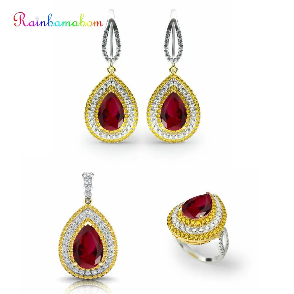 Rainbamabom 925 Solid Sterling Silver Water Drop Pear Ruby Gemstone Necklace/Earrings/Ring Fine Jewelry Sets Gift Wholesale
Rainbamabom 925 Solid Sterling Silver Water Drop Pear Ruby Gemstone Necklace/Earrings/Ring Fine Jewelry Sets Gift Wholesale