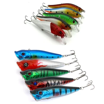 10pcs/lot Fishing Lure Set 5pcs Minnow 14CM 23G 5pcs Popper 9CM 12G Hard Lure Artificial Bait Wobbler Fishing Tackle
10pcs/lot Fishing Lure Set 5pcs Minnow 14CM 23G 5pcs Popper 9CM 12G Hard Lure Artificial Bait Wobbler Fishing Tackle