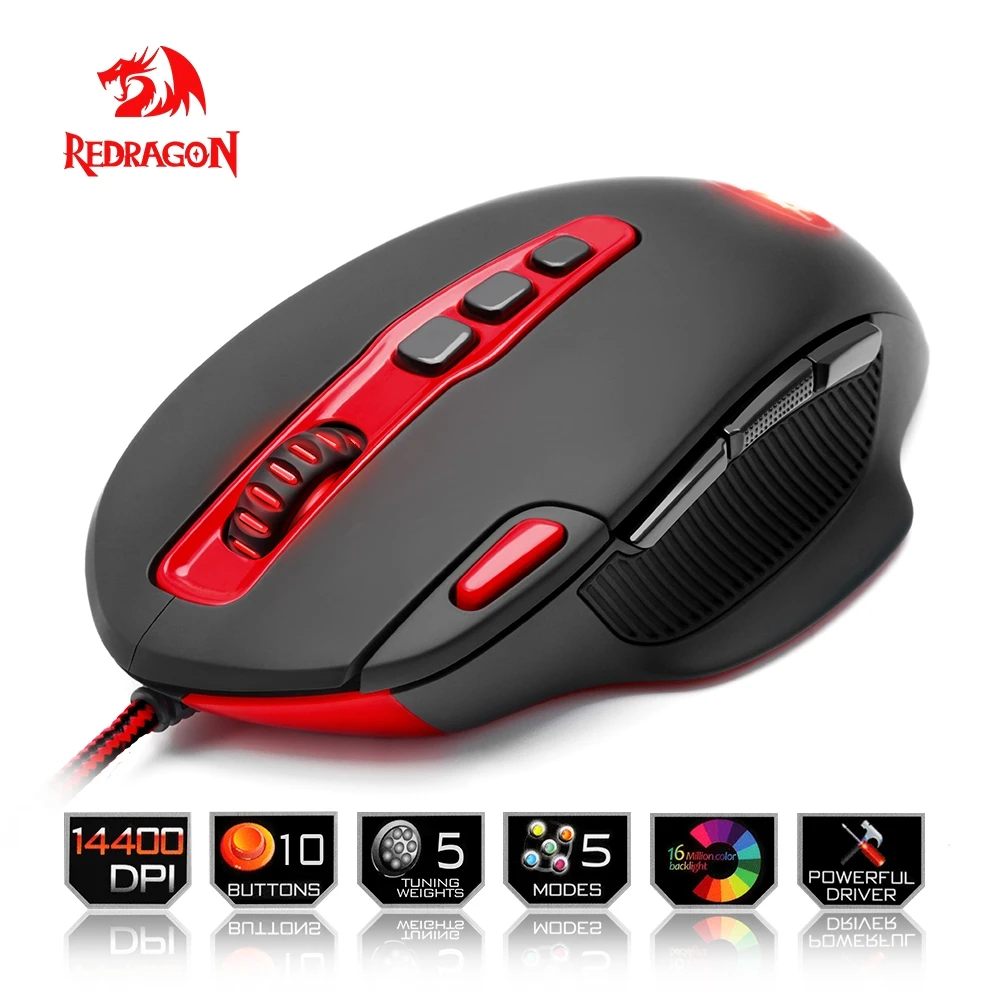 

Redragon HYDRA M805 USB Gaming Mouse Wired 14400 DPI 10 Buttons Ergonomic For Desktop Computer Programmable Mice Gamer LOL PC