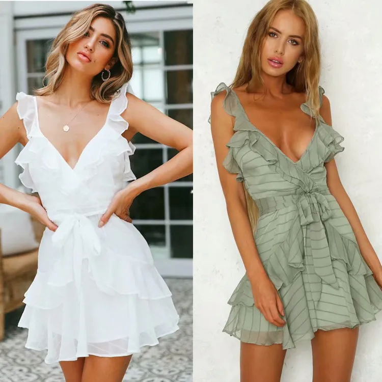 2019 Summer Sexy V-neck Women Dress Mini Ruffles Backless Pleated Aline Dresses Ladies Beach Vacation Party Sash Striped Vestido
2019 Summer Sexy V-neck Women Dress Mini Ruffles Backless Pleated Aline Dresses Ladies Beach Vacation Party Sash Striped Vestido