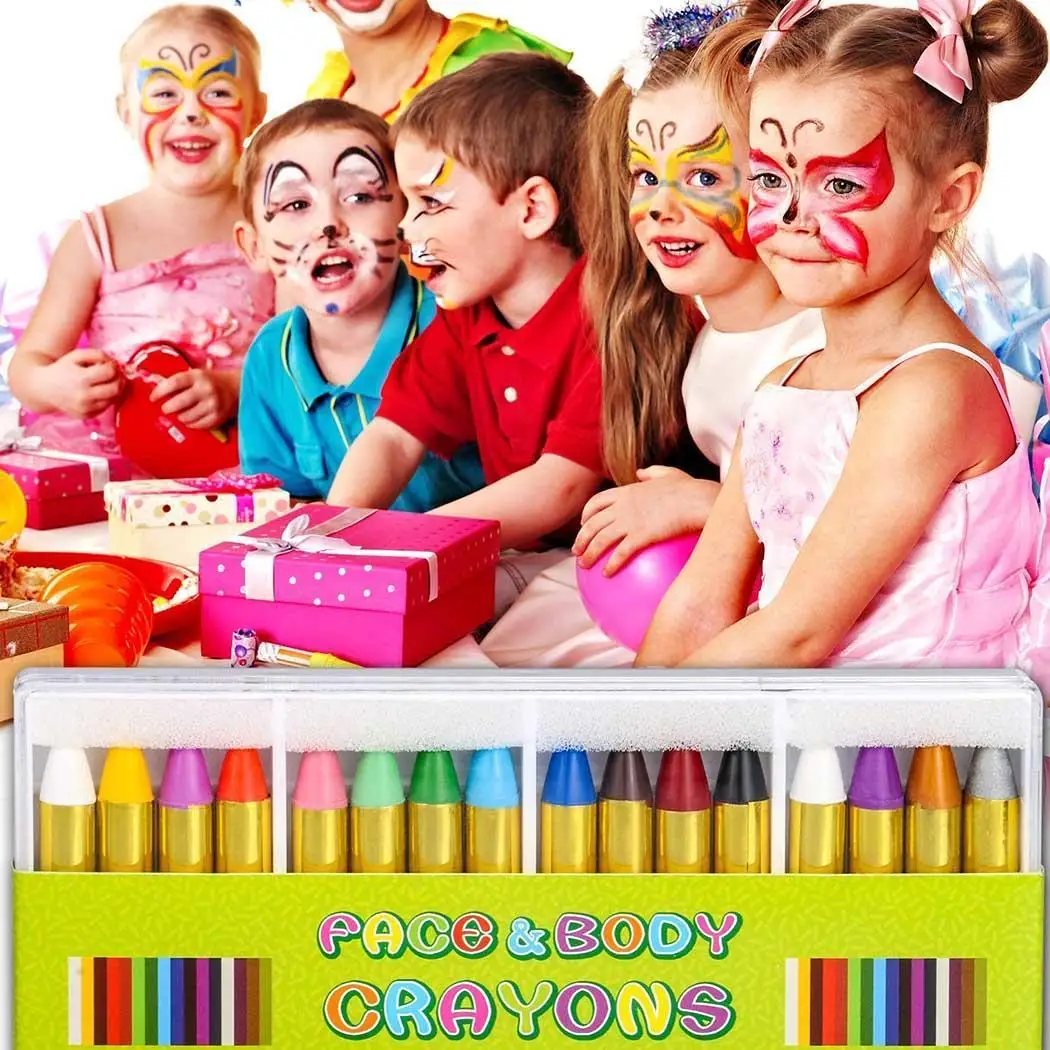 16 colors Children's Makeup Face Color Crayons Kit Body Oil Paint Clown Fans above 5 years old Halloween Devil Ghost Party gifts
16 colors Children's Makeup Face Color Crayons Kit Body Oil Paint Clown Fans above 5 years old Halloween Devil Ghost Party gifts