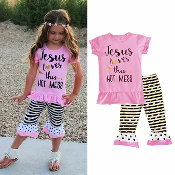 Raisevern Kid Baby Girl Summer Casual Clothes Jesus Loves Letter t Shirt Polka Dot Striped Pants Ruffle Outfits 2pcs Set 1t-6t
Raisevern Kid Baby Girl Summer Casual Clothes Jesus Loves Letter t Shirt Polka Dot Striped Pants Ruffle Outfits 2pcs Set 1t-6t