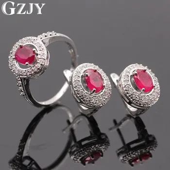 

GZJY Gorgeous White Gold Color Green Red AAA Zircon Earring Ring Jewelry Set Fashion Party Jewelry High Quality Gift