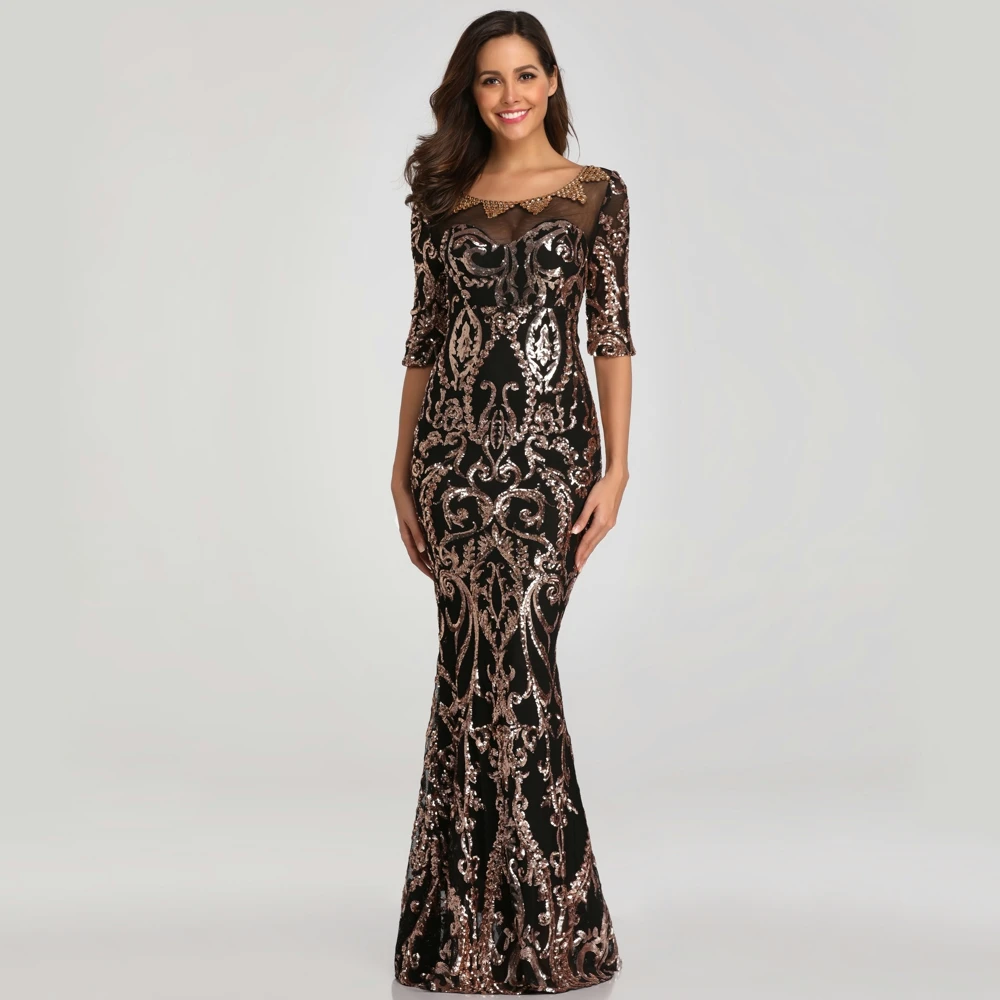Partysix Women's Elegant Long Sequins Dress Half Sleeve Beads Formal Evening Party Dress Gold/Black
Partysix Women's Elegant Long Sequins Dress Half Sleeve Beads Formal Evening Party Dress Gold/Black