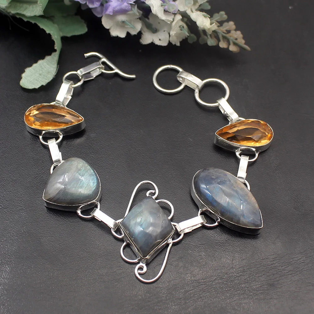 Великолепный черный Лабрадорит HoneyTopaz серебро 925 пробы цвет женский браслет