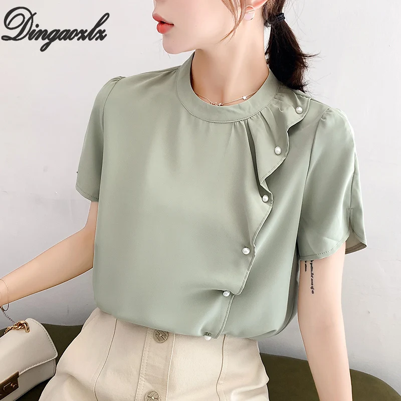 Dingaozlz New Women Shirt Korea fashion clothing Short Sleeve Office lady Chiffon Blouse Solid color Ruffles Female Tops
Dingaozlz New Women Shirt Korea fashion clothing Short Sleeve Office lady Chiffon Blouse Solid color Ruffles Female Tops
