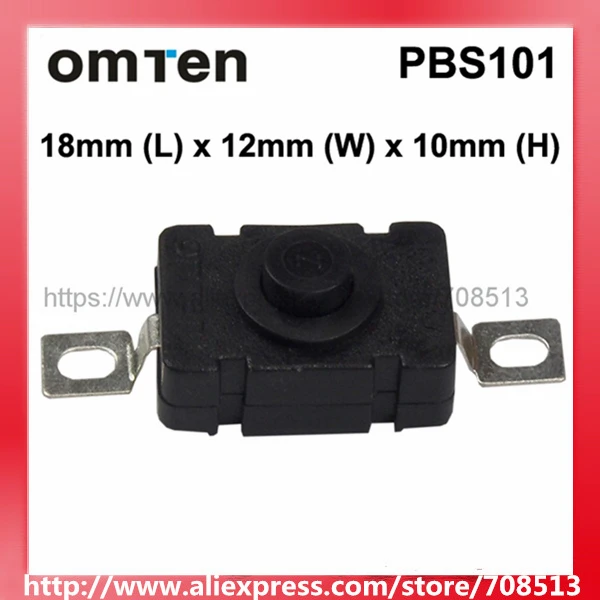 

OmTen PBS101 18mm(L) 12mm(W) x 10mm(H) LED Flashlight Clicky Switch - Black (5 pcs)