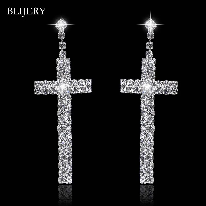 BLIJERY Fashion Cross Shape Crystal Bridal Long Earrings Silver Color Rhinestone Wedding Dangle Earrings For Women Jewelry Gifts
BLIJERY Fashion Cross Shape Crystal Bridal Long Earrings Silver Color Rhinestone Wedding Dangle Earrings For Women Jewelry Gifts