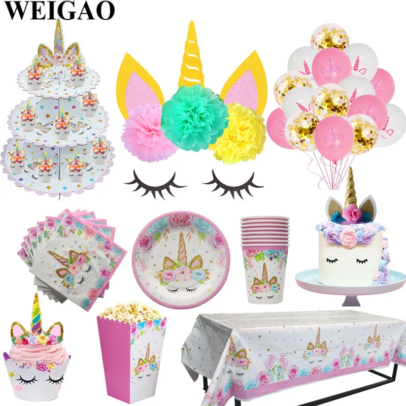 WEIGAO Unicorn Party Kits Plate/Cup/Napkins Birthday Party Decoration Kids Unicornio Party Supplies Disposable Tableware Sets
WEIGAO Unicorn Party Kits Plate/Cup/Napkins Birthday Party Decoration Kids Unicornio Party Supplies Disposable Tableware Sets