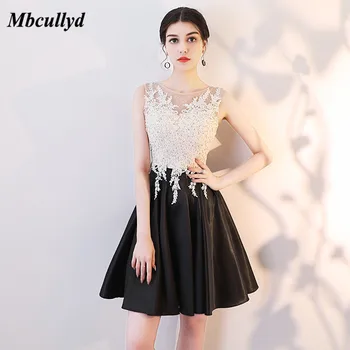 Mbcullyd Illusion Backless Short Black Bridesmaid Dresses 2018 A Line Luxury Satin Girl Dress For Wedding Party Vestido madrinha 
Mbcullyd Illusion Backless Short Black Bridesmaid Dresses 2018 A Line Luxury Satin Girl Dress For Wedding Party Vestido madrinha
