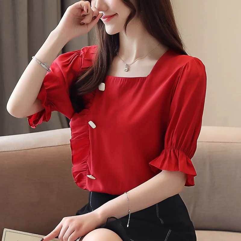 2019 Summer New Arrival Korean Style Short-sleeved Square Collar Chiffon Blouse Fairy Flare Sleeve Ruffles Stitching Women Tops
2019 Summer New Arrival Korean Style Short-sleeved Square Collar Chiffon Blouse Fairy Flare Sleeve Ruffles Stitching Women Tops