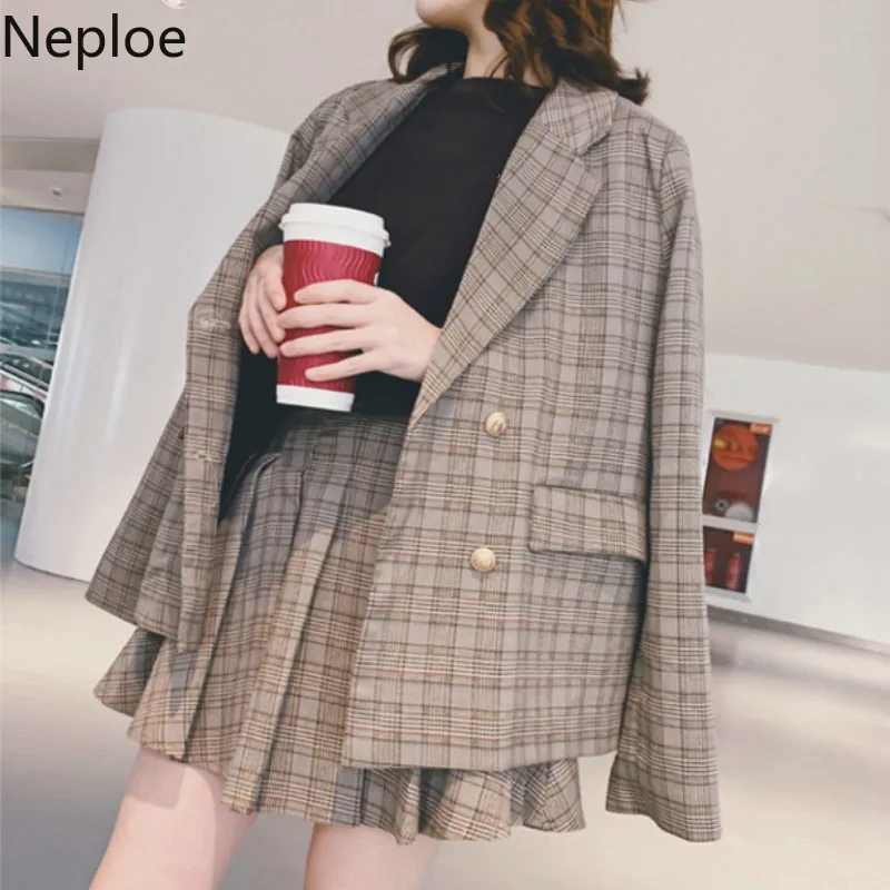 Neploe Retro Plaid Women Two Piece Set New Double Breasted Long Sleeve Blazer+Elastic Waist Pleated Skirts Fashion Suit 43749
Neploe Retro Plaid Women Two Piece Set New Double Breasted Long Sleeve Blazer+Elastic Waist Pleated Skirts Fashion Suit 43749