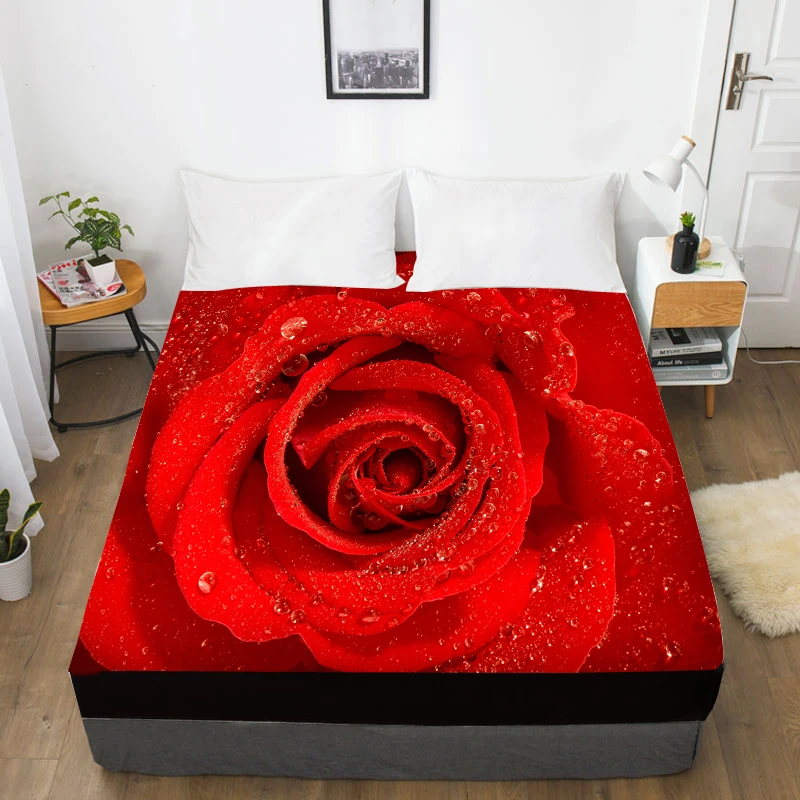 3D Custom Bed Sheet With Elastic,Fitted Sheet Queen/King,Rose Flower Mattress Cover, 200/150/160/180x200 bedsheet,drop ship