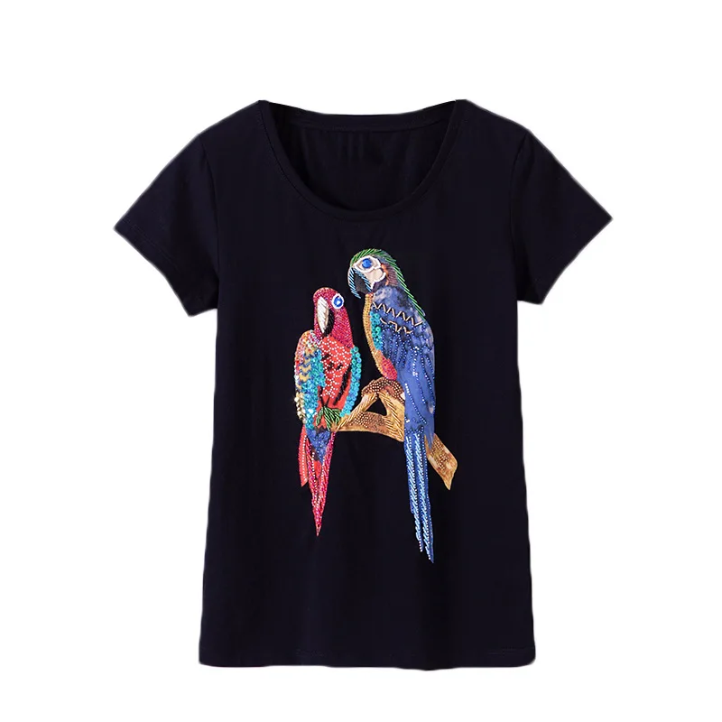 New 2020 Summer Women High Street Fashion Rhinestone Beading Birds Printing Black Hot T Shirt Tops Female Sexy Handmade Shirts
New 2020 Summer Women High Street Fashion Rhinestone Beading Birds Printing Black Hot T Shirt Tops Female Sexy Handmade Shirts