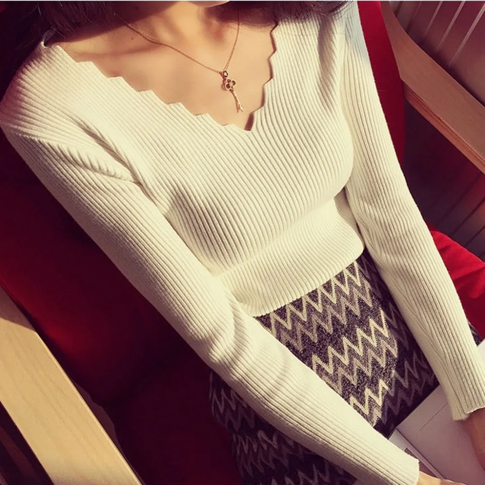 2019 Autumn Winter new Korean women knitting sweater all-match Wave V-neck long sleeved shirt slim female thread tight Pullover
2019 Autumn Winter new Korean women knitting sweater all-match Wave V-neck long sleeved shirt slim female thread tight Pullover