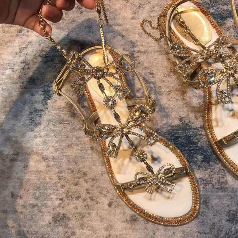 Gladiator Women Sandals Gold Rhinestones Design Summer Shoes Woman Flats Cut-outs Ladies Shoes Butterfly-knot Sandalias Mujer
Gladiator Women Sandals Gold Rhinestones Design Summer Shoes Woman Flats Cut-outs Ladies Shoes Butterfly-knot Sandalias Mujer