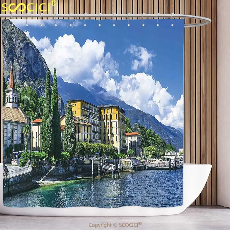 Stylish Shower Curtain Italy Decor The Panoramic Landscape of Lake Como Mountains and Clouds Digital Image Blue and Green
Stylish Shower Curtain Italy Decor The Panoramic Landscape of Lake Como Mountains and Clouds Digital Image Blue and Green