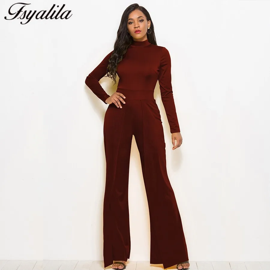 Wide Leg Jumpsuit Long Sleeve Long Pants Cotton Casual Jumpsuit Women Autumn Romper Solid Overall Elegant Winter Red Black 2018
Wide Leg Jumpsuit Long Sleeve Long Pants Cotton Casual Jumpsuit Women Autumn Romper Solid Overall Elegant Winter Red Black 2018