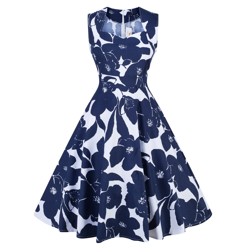 CLEARANCE SISHION Women Vintage Dress Sleeveless Ladies Cotton White and Navy Blue Floral Print Swing Rockabilly Dress VD0719C
CLEARANCE SISHION Women Vintage Dress Sleeveless Ladies Cotton White and Navy Blue Floral Print Swing Rockabilly Dress VD0719C