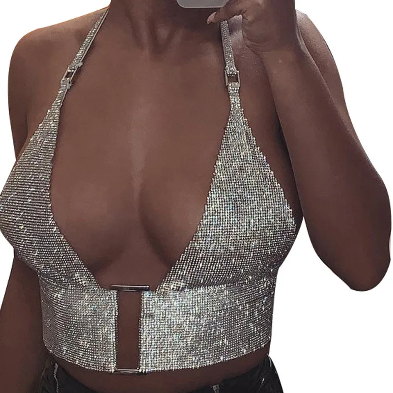 Sexy Spaghetti Strap Halter Backless Deep V-Neck Tops Fashion Sequined Tee Shirt Sleeveless Summer T-Shirt Casual Tshirt Female
Sexy Spaghetti Strap Halter Backless Deep V-Neck Tops Fashion Sequined Tee Shirt Sleeveless Summer T-Shirt Casual Tshirt Female