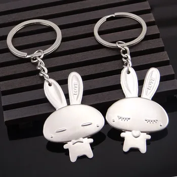 

RE 100pcs/Lot Rabbits Lovers Keychain Key Chain Fashion Keychains Keyring Wholesale