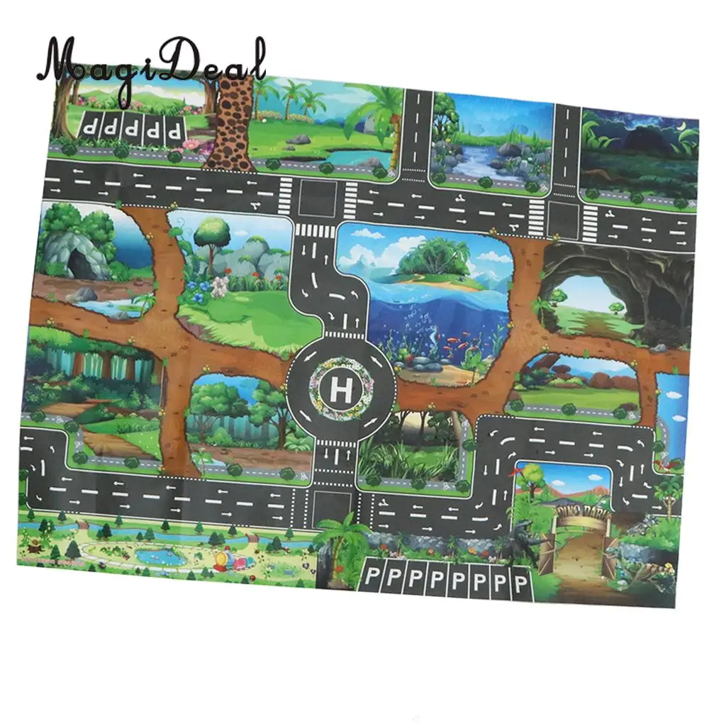Dinosaur World Traffic Road Carpet Playmat Rug For Cars & Train Game Toys Baby Children Educational Play Mat For Play Game