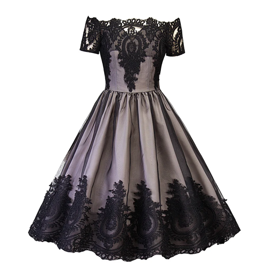 summer dress women black off shoulder lace retro plus size dress knee length short Sleeve patchwork sexy vintage Dress 2018
summer dress women black off shoulder lace retro plus size dress knee length short Sleeve patchwork sexy vintage Dress 2018